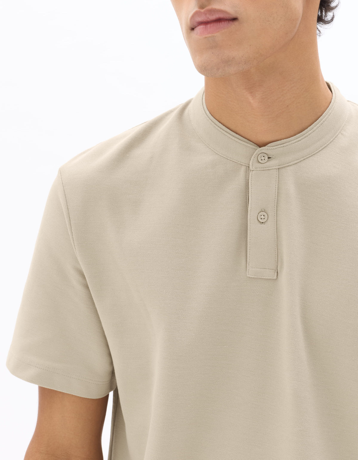 Regular Fit 100% Cotton Mandarin Collar T-Shirt - Light Beige