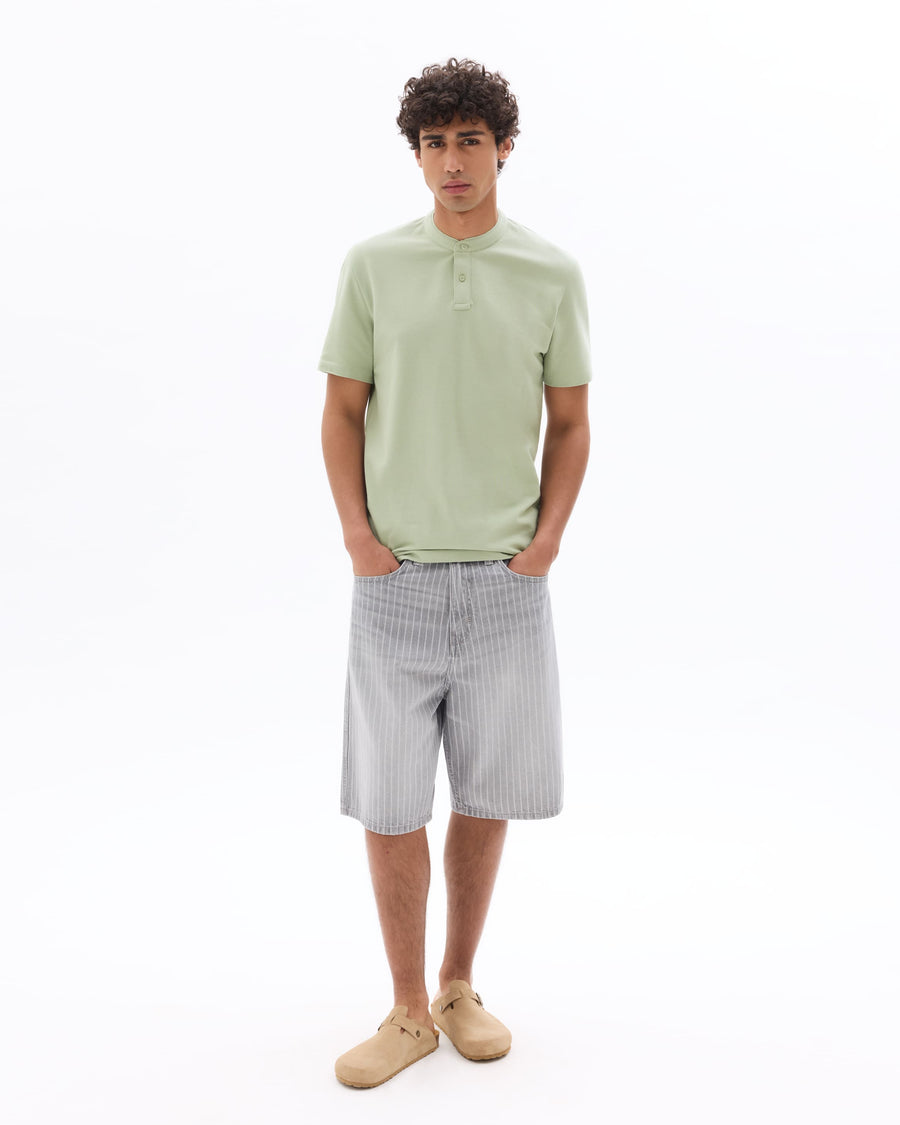 Regular Fit 100% Cotton Mandarin Collar T-Shirt - Light Green