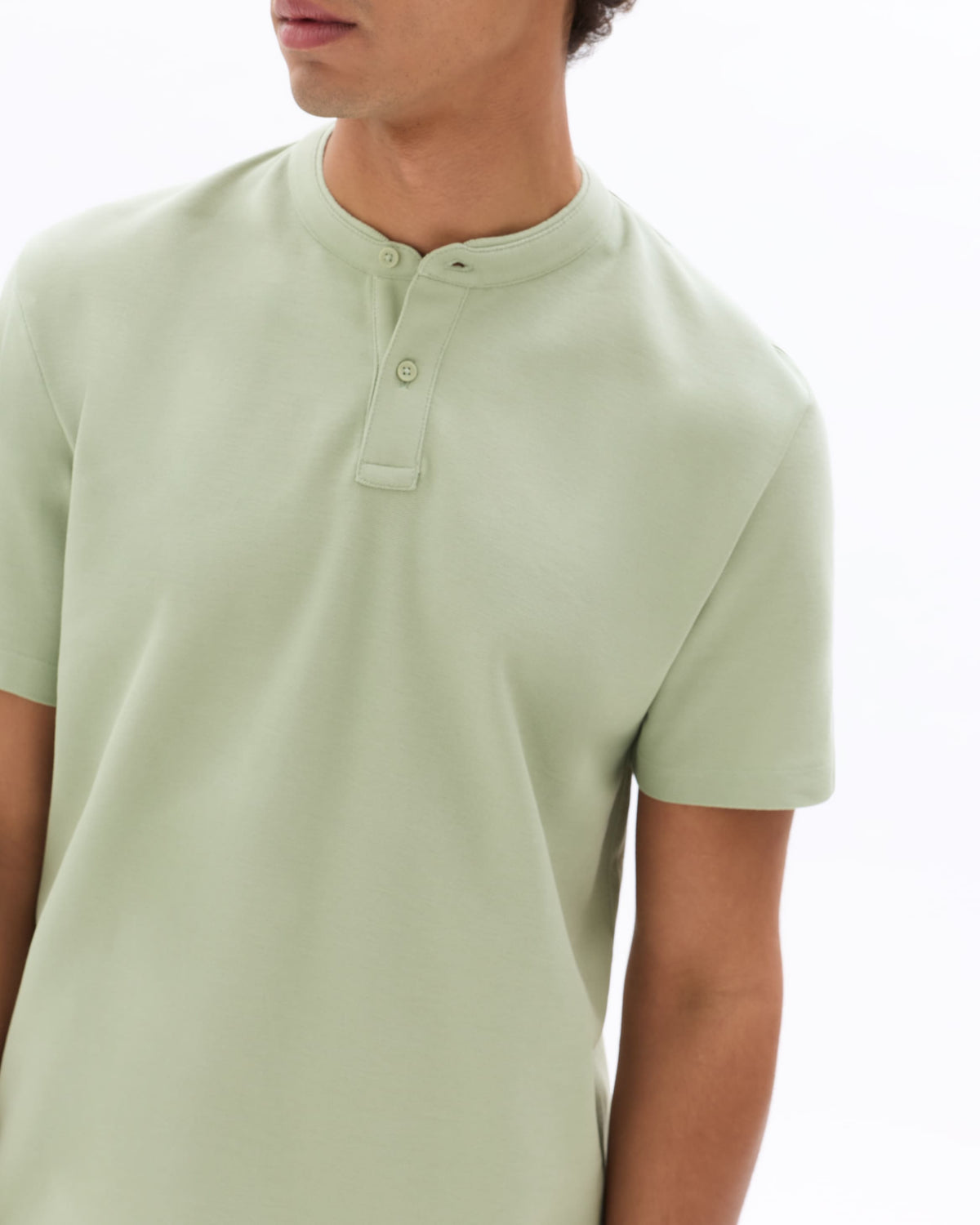 Regular Fit 100% Cotton Mandarin Collar T-Shirt - Light Green