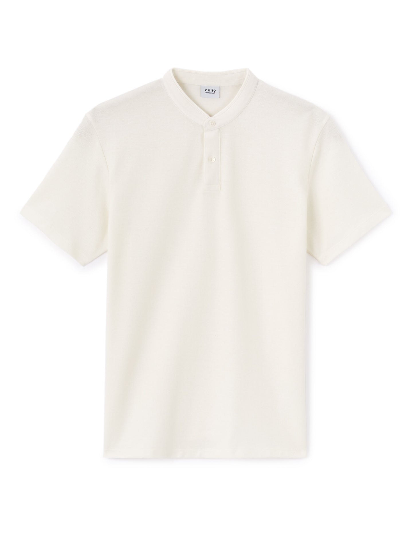Regular Fit 100% Cotton Mandarin Collar T-Shirt - Ecru
