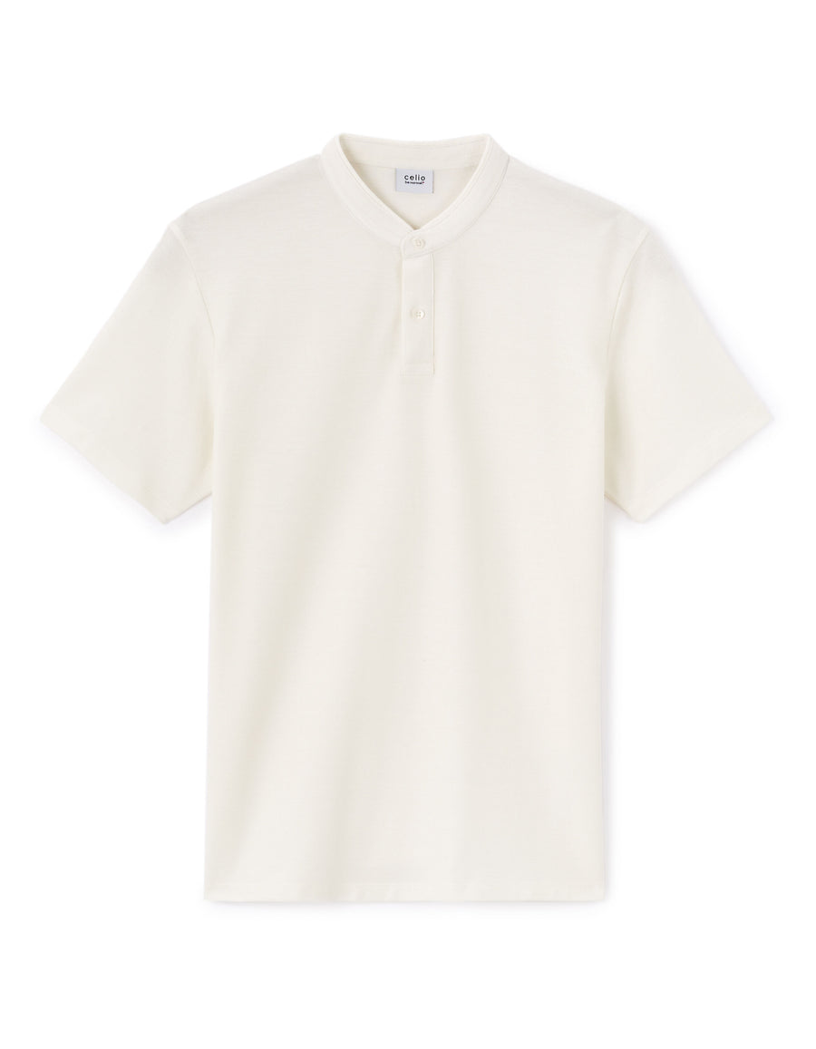 Regular Fit 100% Cotton Mandarin Collar T-Shirt - Ecru