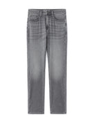 Straight Fit Cotton Blend Jeans - Grey