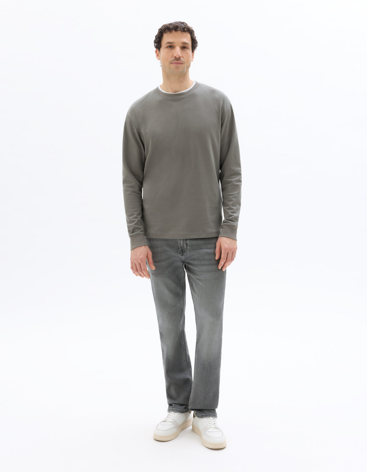 Straight Fit Cotton Blend Jeans - Grey