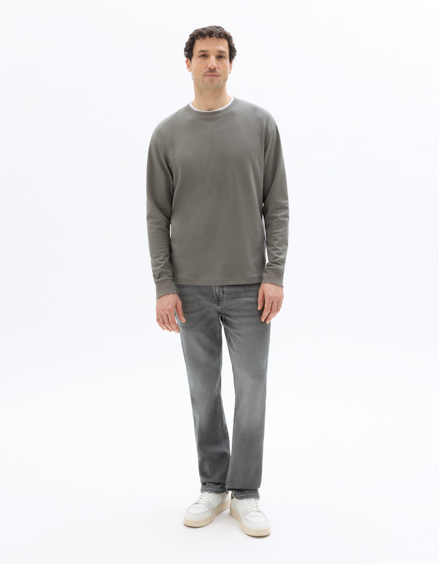 Straight Fit Cotton Blend Jeans - Grey