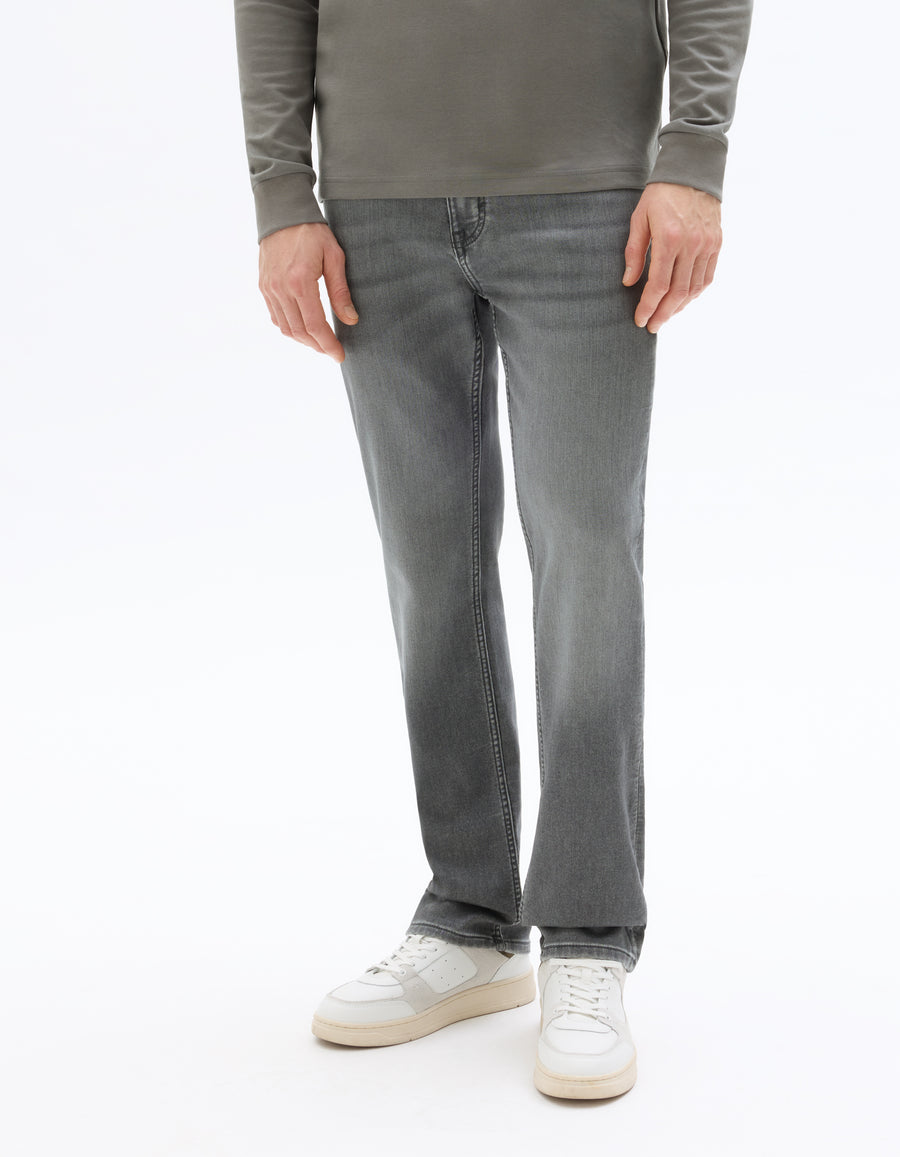 Straight Fit Cotton Blend Jeans - Grey
