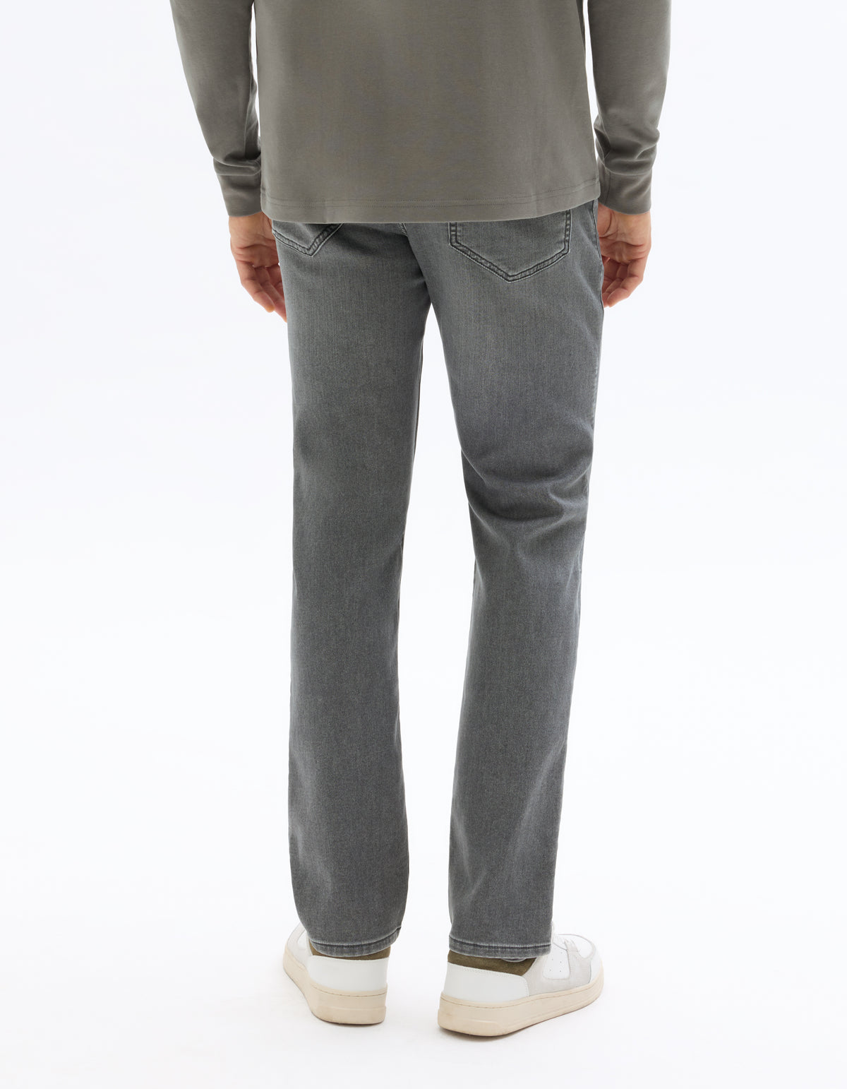 Straight Fit Cotton Blend Jeans - Grey