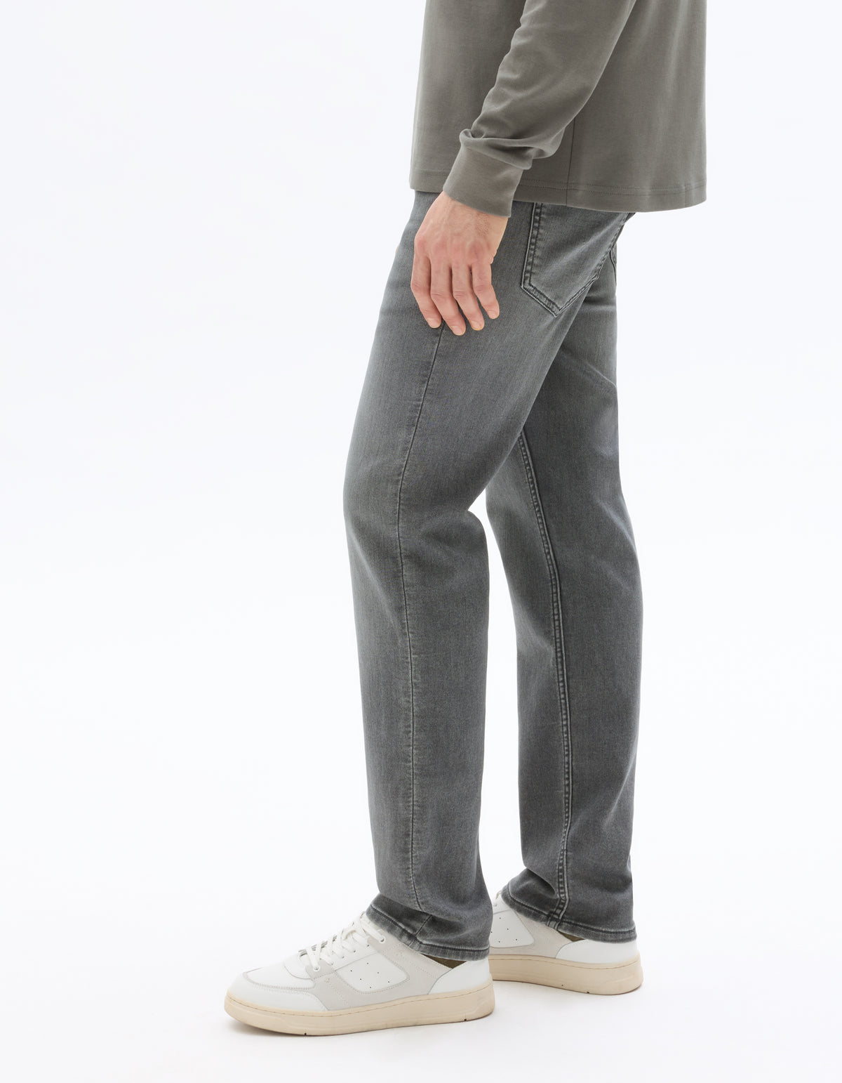 Straight Fit Cotton Blend Jeans - Grey