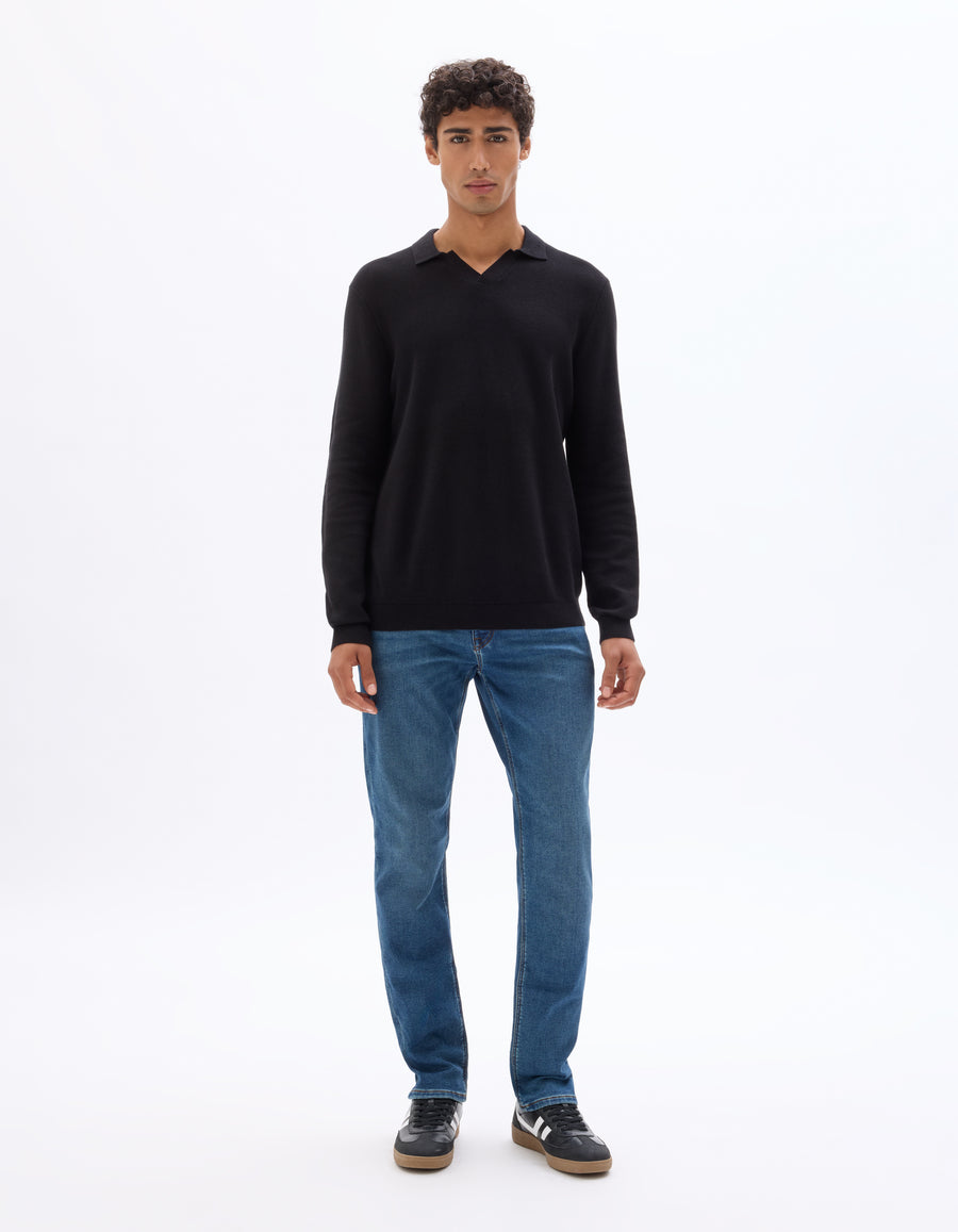 Straight Fit Stretch Cotton Jeans - Blue