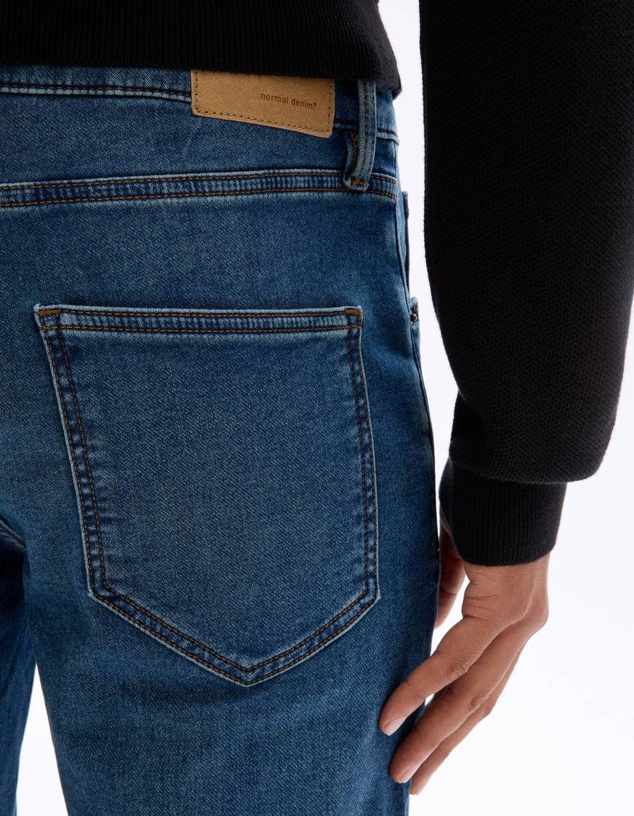 Straight Fit Stretch Cotton Jeans - Blue