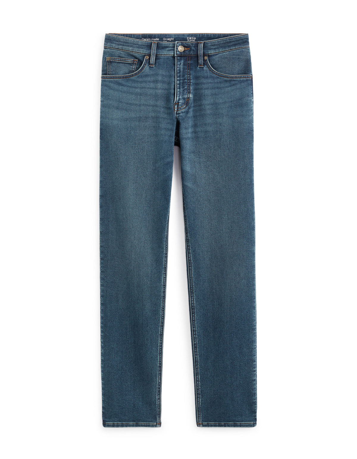 Straight Fit Stretch Cotton Jeans - Blue