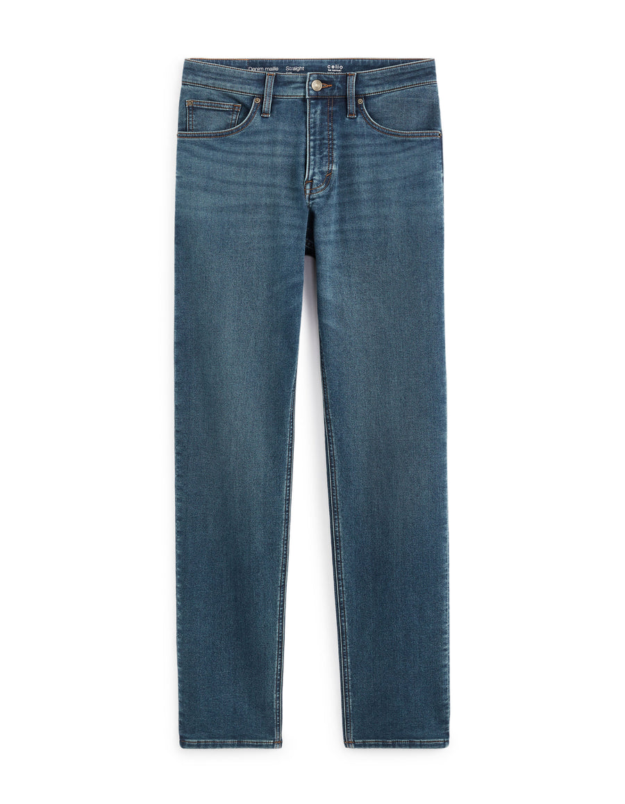 Straight Fit Stretch Cotton Jeans - Blue