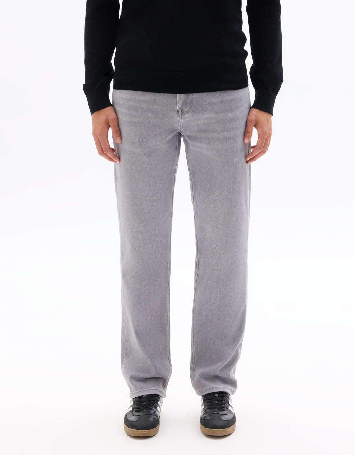 Straight Fit 100% Cotton Solid Jeans - Grey