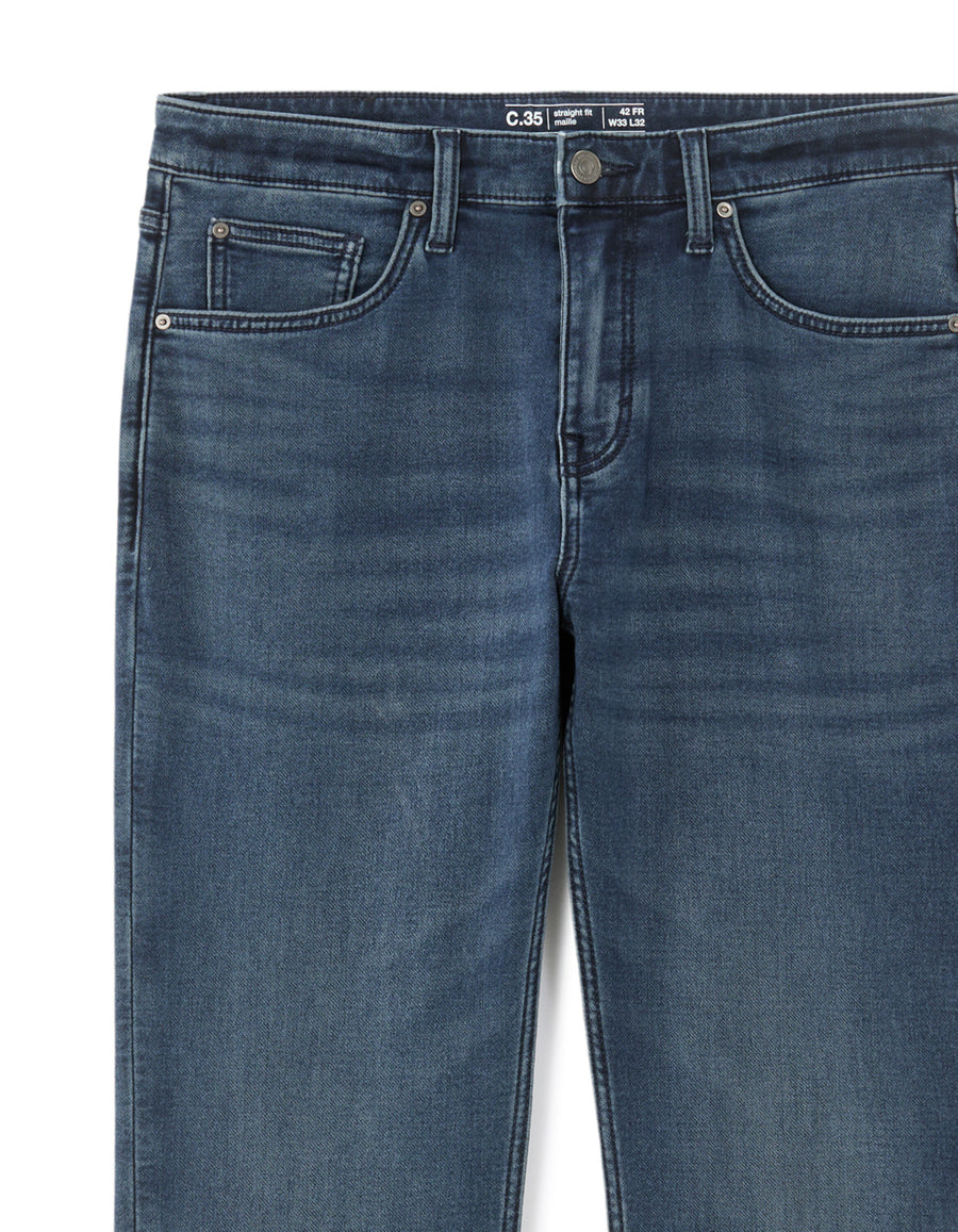 Straight Fit 100% Cotton Solid Jeans - Navy Blue