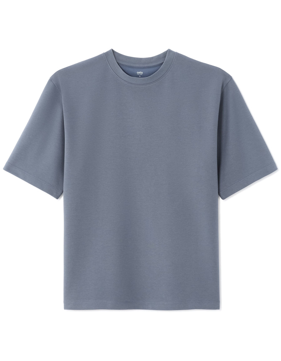 Oversized Fit Cotton Blend Crew Neck T-Shirt - Blue
