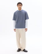 Oversized Fit Cotton Blend Crew Neck T-Shirt - Blue