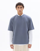 Oversized Fit Cotton Blend Crew Neck T-Shirt - Blue