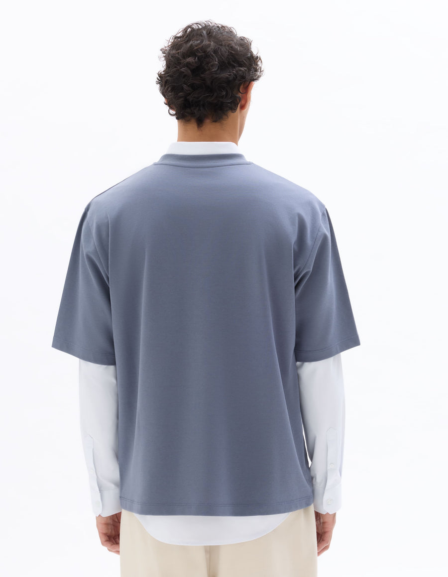 Oversized Fit Cotton Blend Crew Neck T-Shirt - Blue
