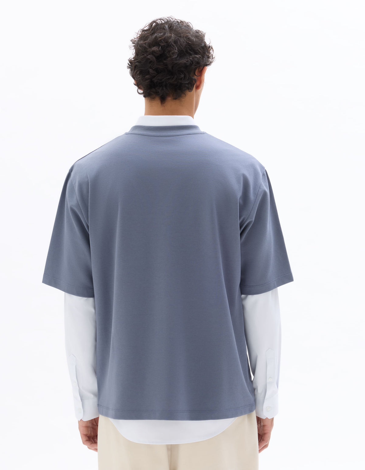 Oversized Fit Cotton Blend Crew Neck T-Shirt - Blue