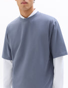 Oversized Fit Cotton Blend Crew Neck T-Shirt - Blue