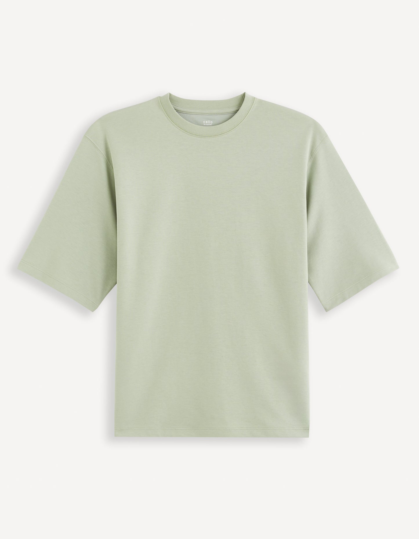 Celio* Solid Boxy Fit Cotton Green T-Shirt