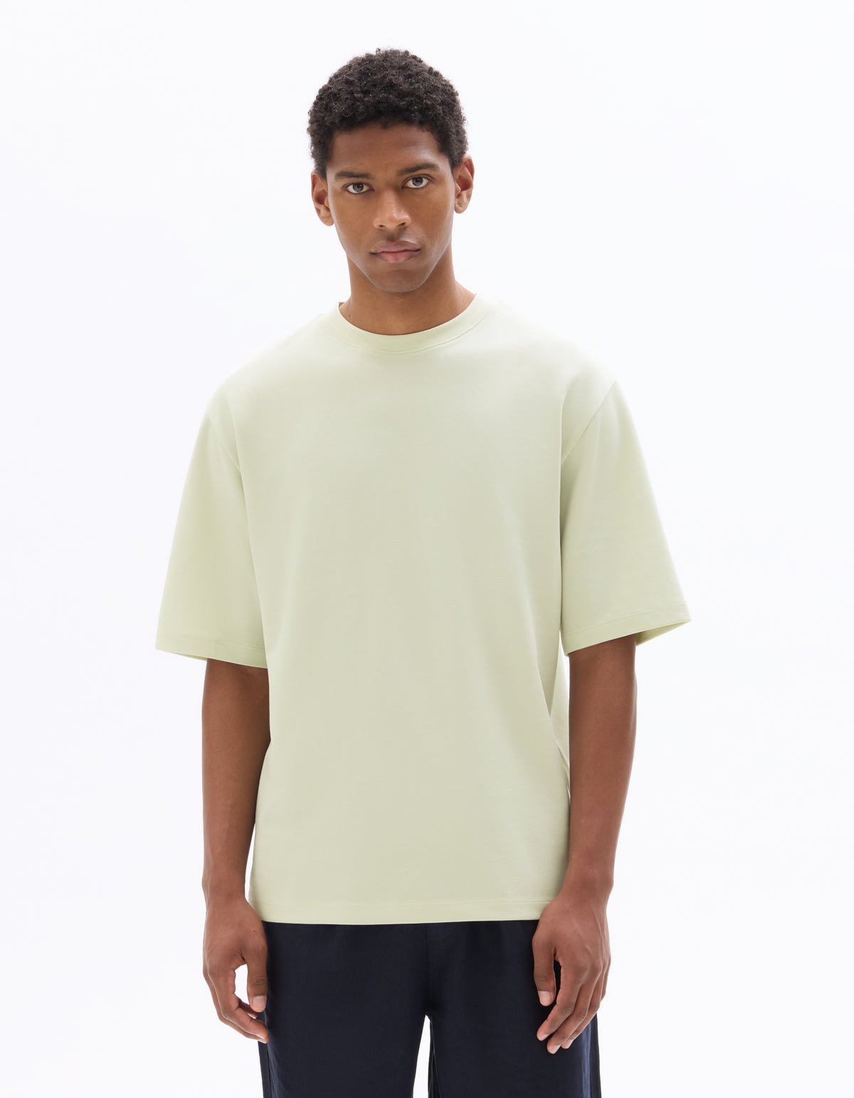Oversized Fit Cotton Blend Crew Neck T-Shirt - Light Green