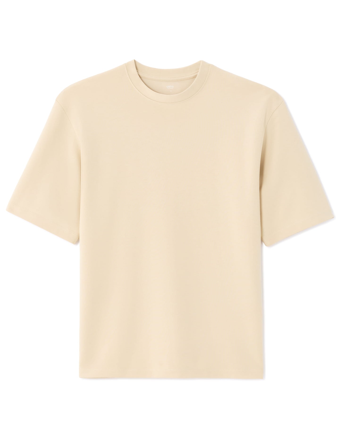 Oversized Fit Cotton Blend Crew Neck T-Shirt - Light Beige