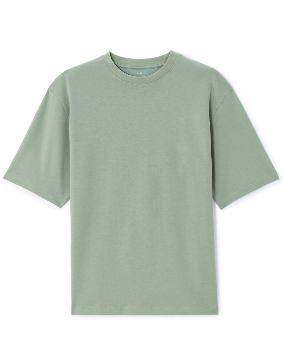 Oversized Fit Cotton Blend Crew Neck T-Shirt - Light Green