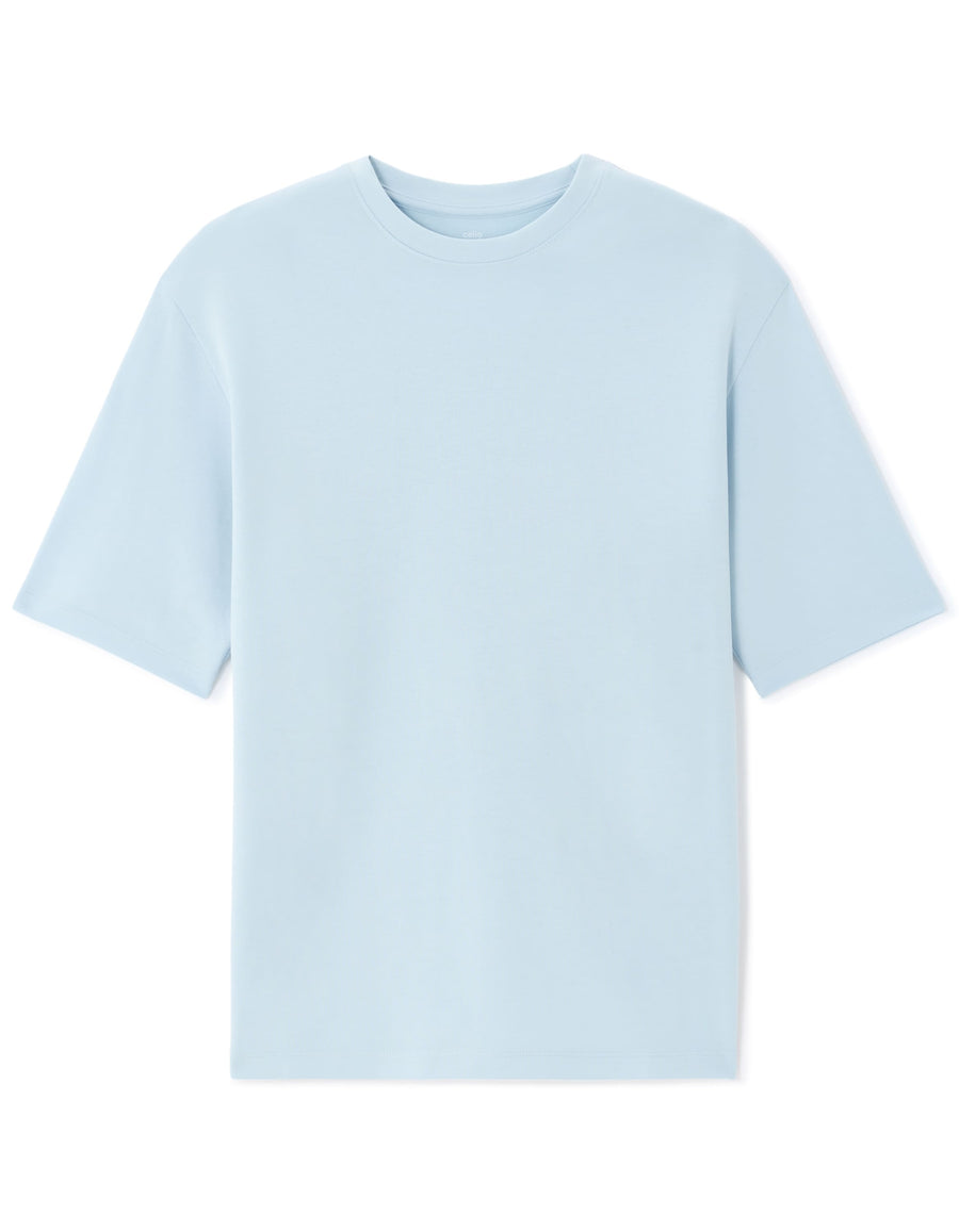 Oversized Fit Cotton Blend Crew Neck T-Shirt - Sky Blue
