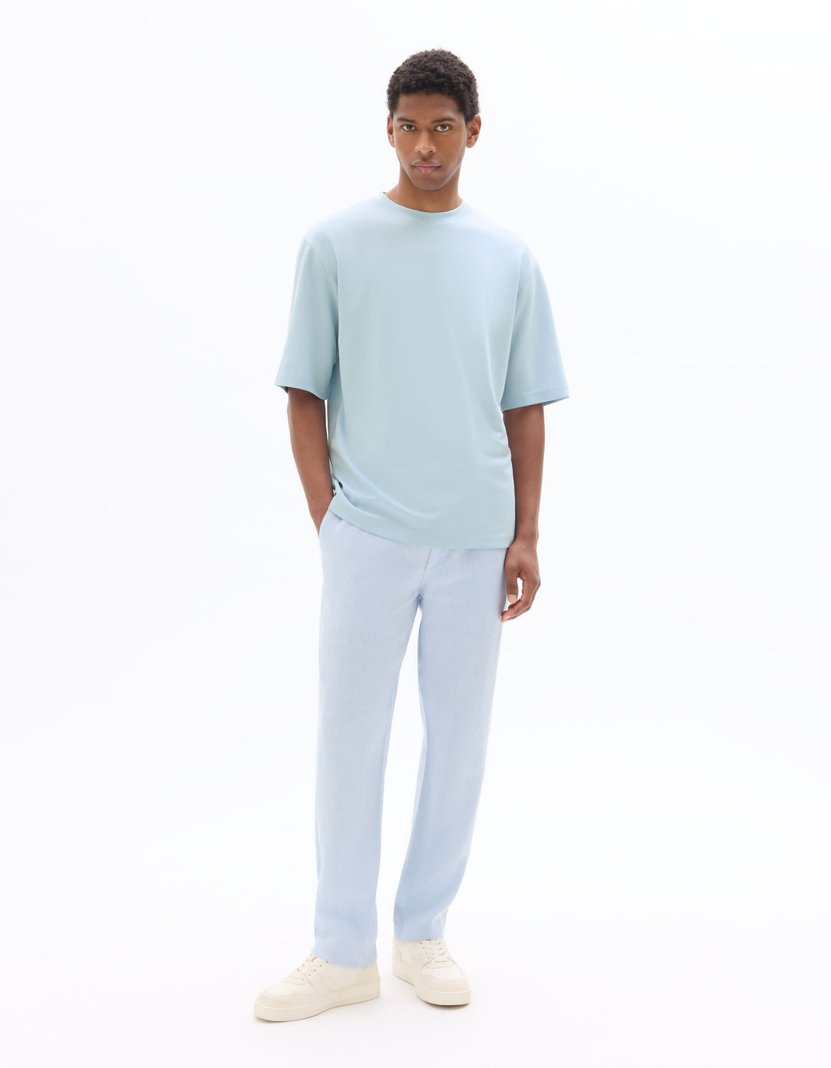 Oversized Fit Cotton Blend Crew Neck T-Shirt - Sky Blue