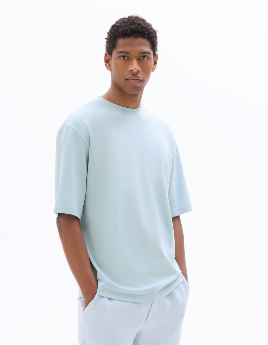 Oversized Fit Cotton Blend Crew Neck T-Shirt - Sky Blue