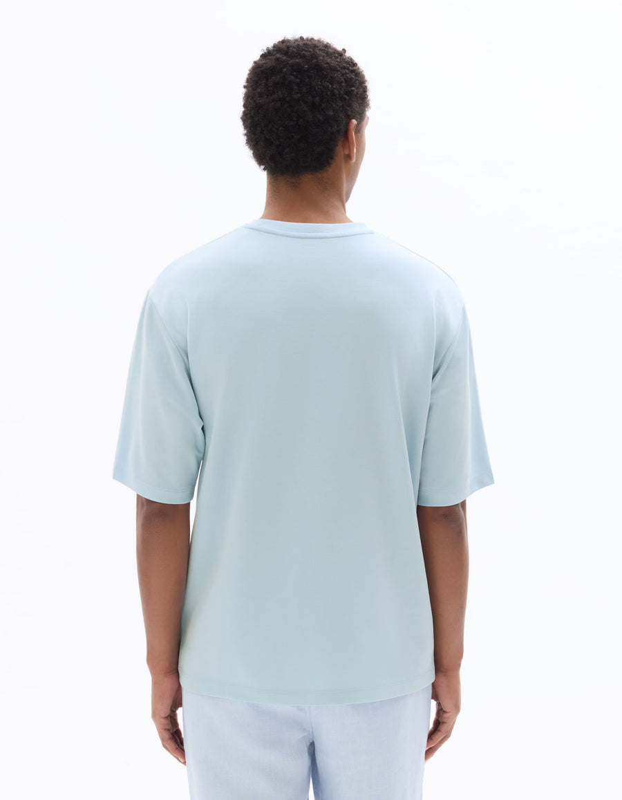Oversized Fit Cotton Blend Crew Neck T-Shirt - Sky Blue
