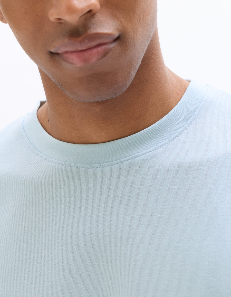 Oversized Fit Cotton Blend Crew Neck T-Shirt - Sky Blue