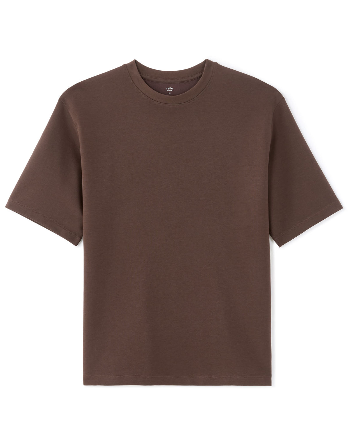 Oversized Fit Cotton Blend Crew Neck T-Shirt - Brown