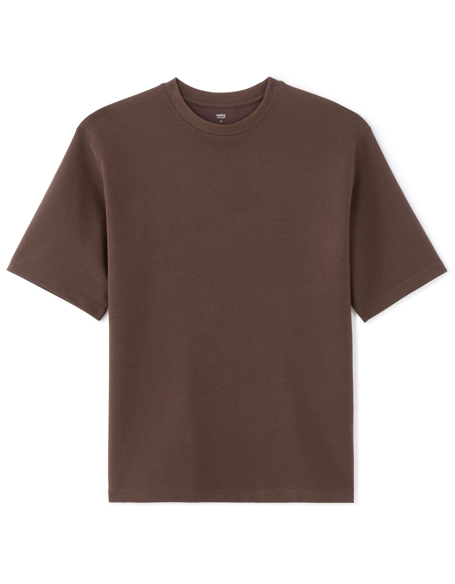 Oversized Fit Cotton Blend Crew Neck T-Shirt - Brown