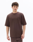 Oversized Fit Cotton Blend Crew Neck T-Shirt - Brown