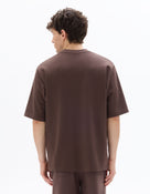 Oversized Fit Cotton Blend Crew Neck T-Shirt - Brown