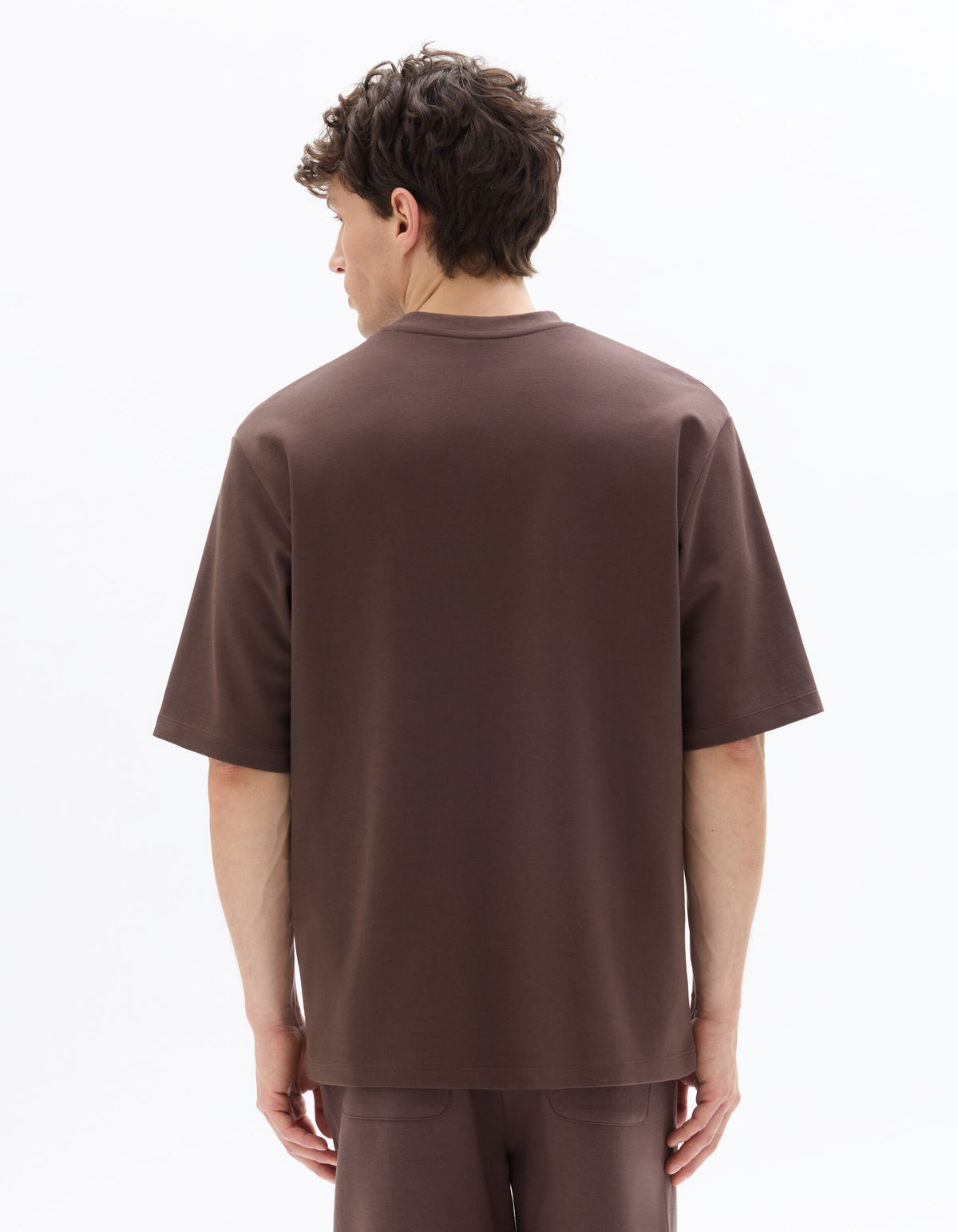 Oversized Fit Cotton Blend Crew Neck T-Shirt - Brown