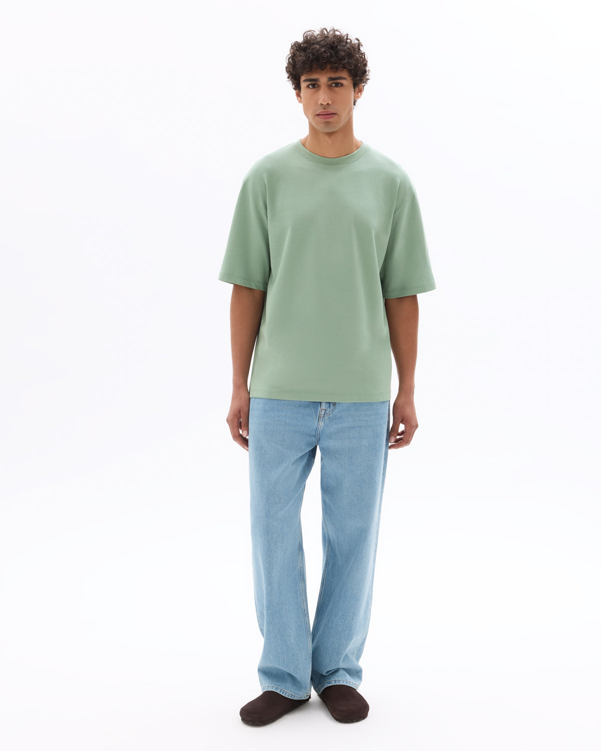 Oversized Fit Cotton Blend Crew Neck T-Shirt - Green