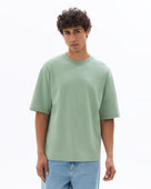 Oversized Fit Cotton Blend Crew Neck T-Shirt - Green