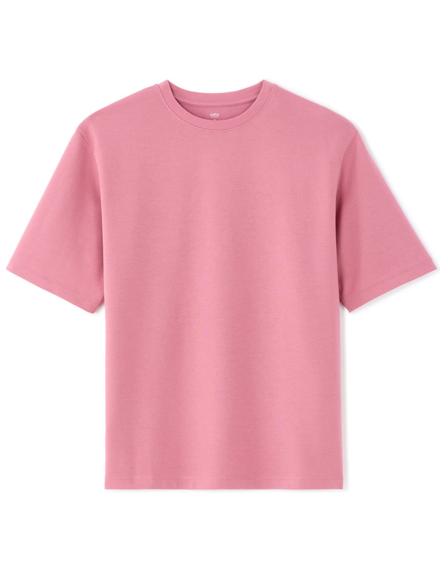 Oversized Fit Cotton Blend Crew Neck T-Shirt - Pink