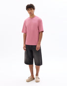 Oversized Fit Cotton Blend Crew Neck T-Shirt - Pink