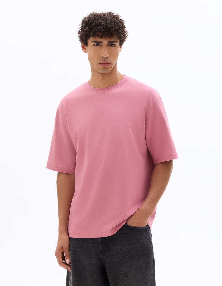 Oversized Fit Cotton Blend Crew Neck T-Shirt - Pink