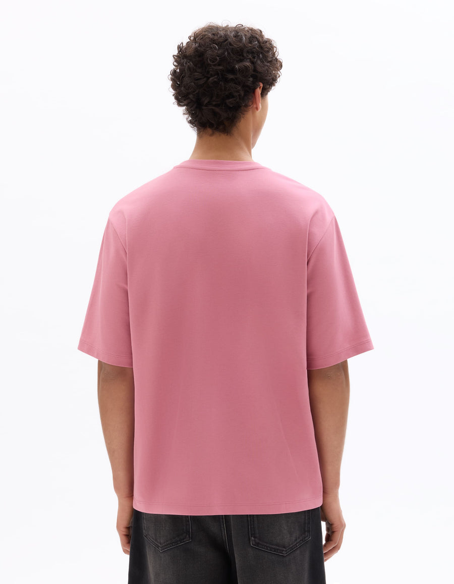 Oversized Fit Cotton Blend Crew Neck T-Shirt - Pink
