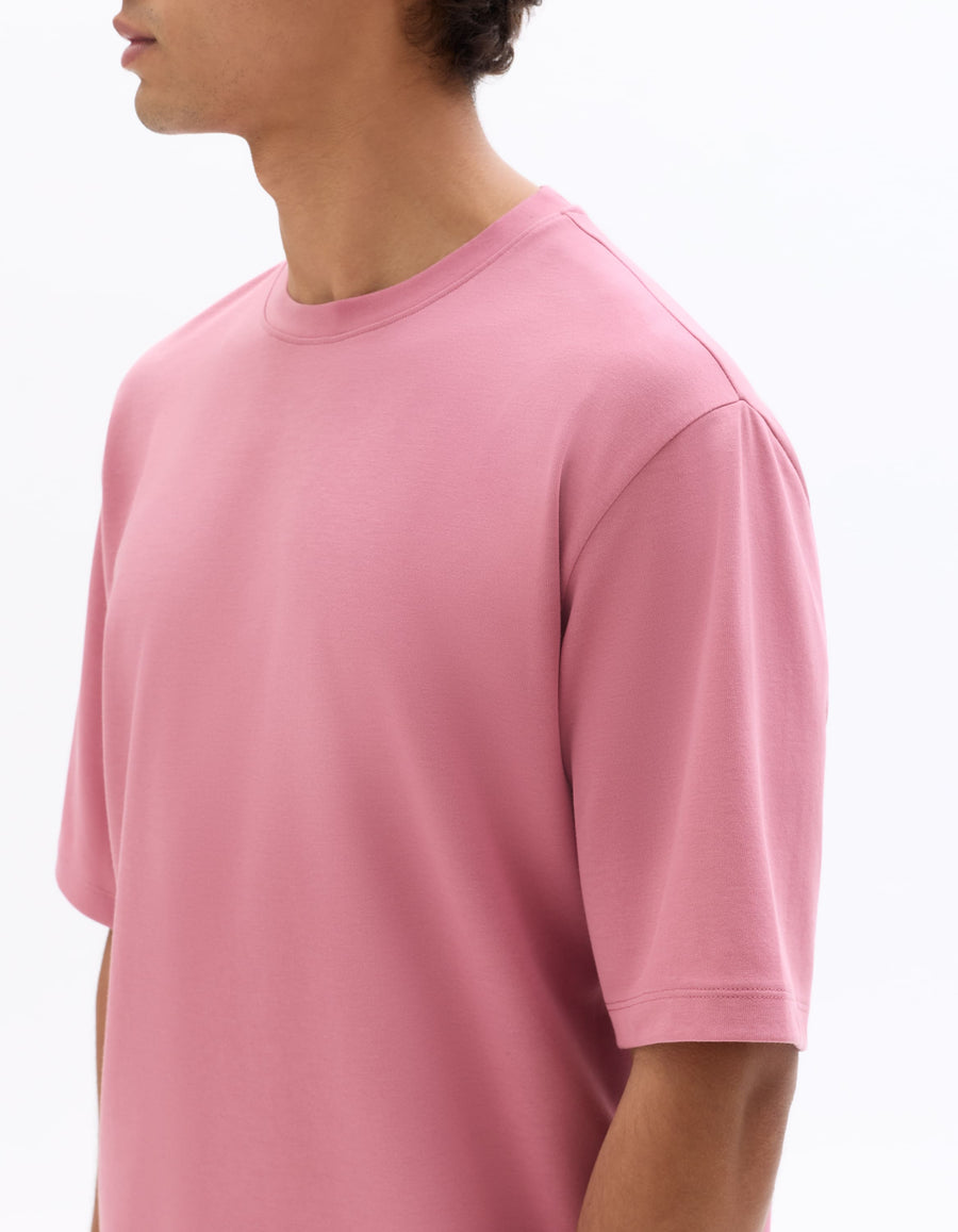Oversized Fit Cotton Blend Crew Neck T-Shirt - Pink