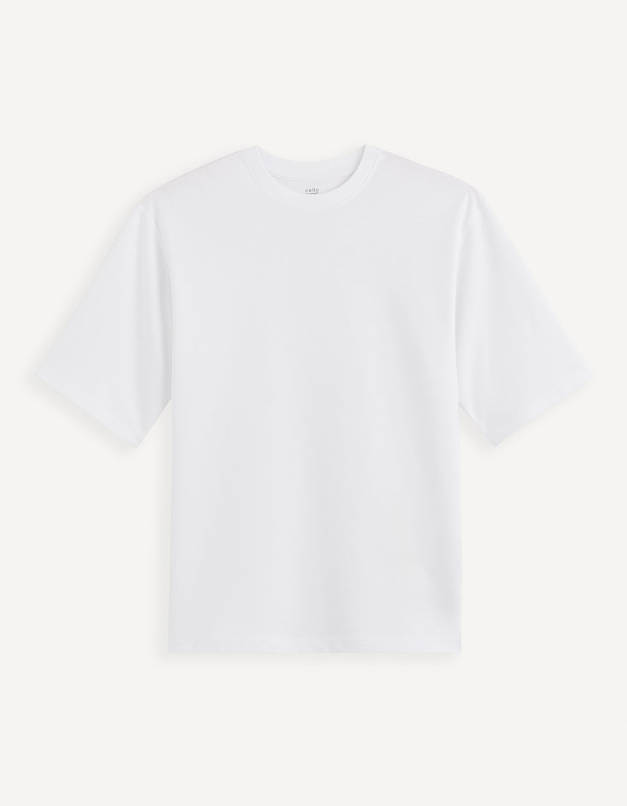 Oversized Fit Cotton Blend Crew Neck T-Shirt - White