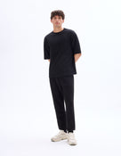 Oversized Fit Cotton Blend Crew Neck T-Shirt - Black
