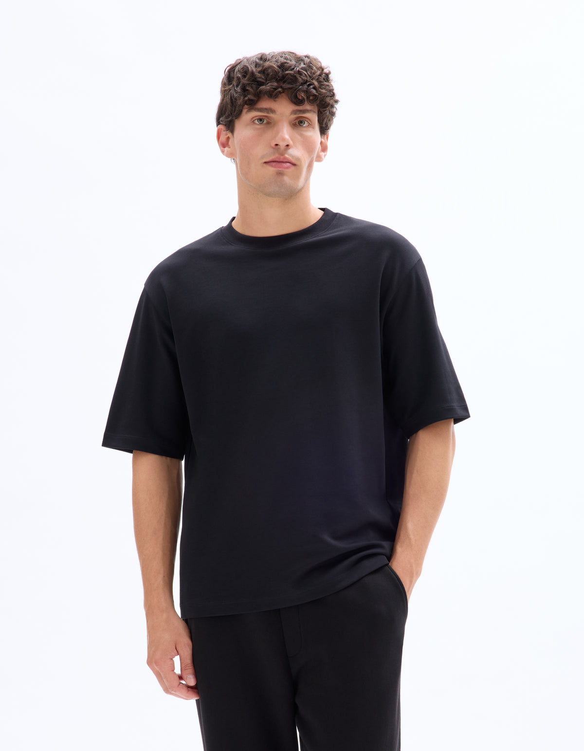 Oversized Fit Cotton Blend Crew Neck T-Shirt - Black