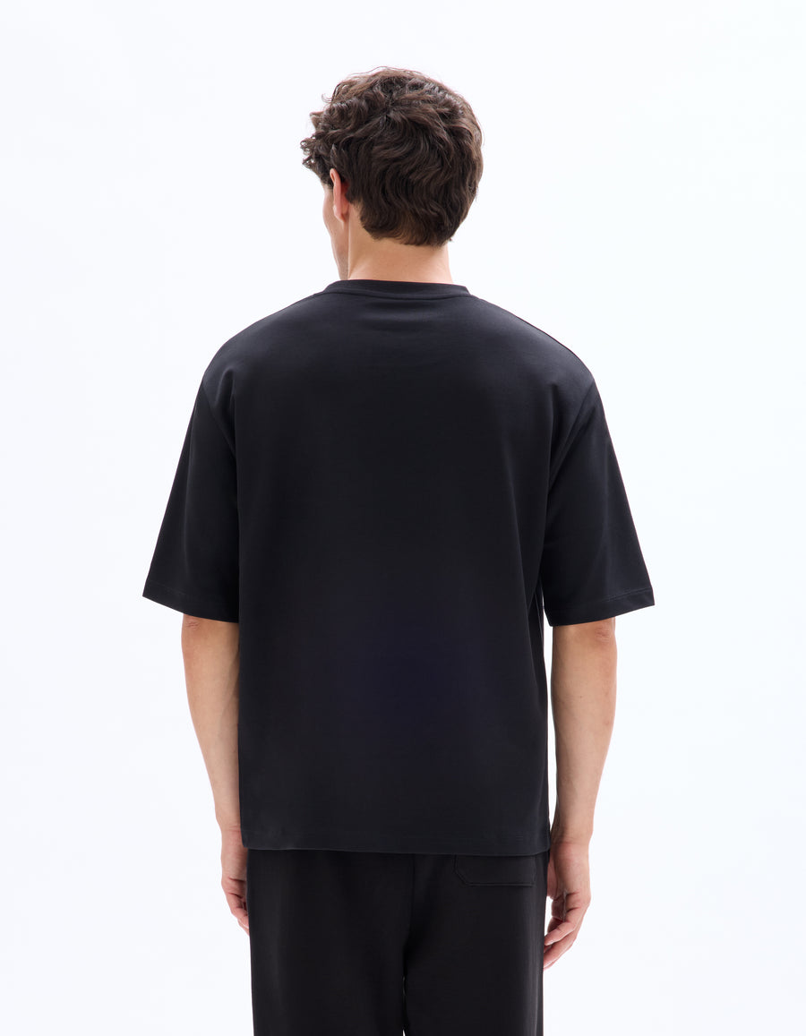 Oversized Fit Cotton Blend Crew Neck T-Shirt - Black