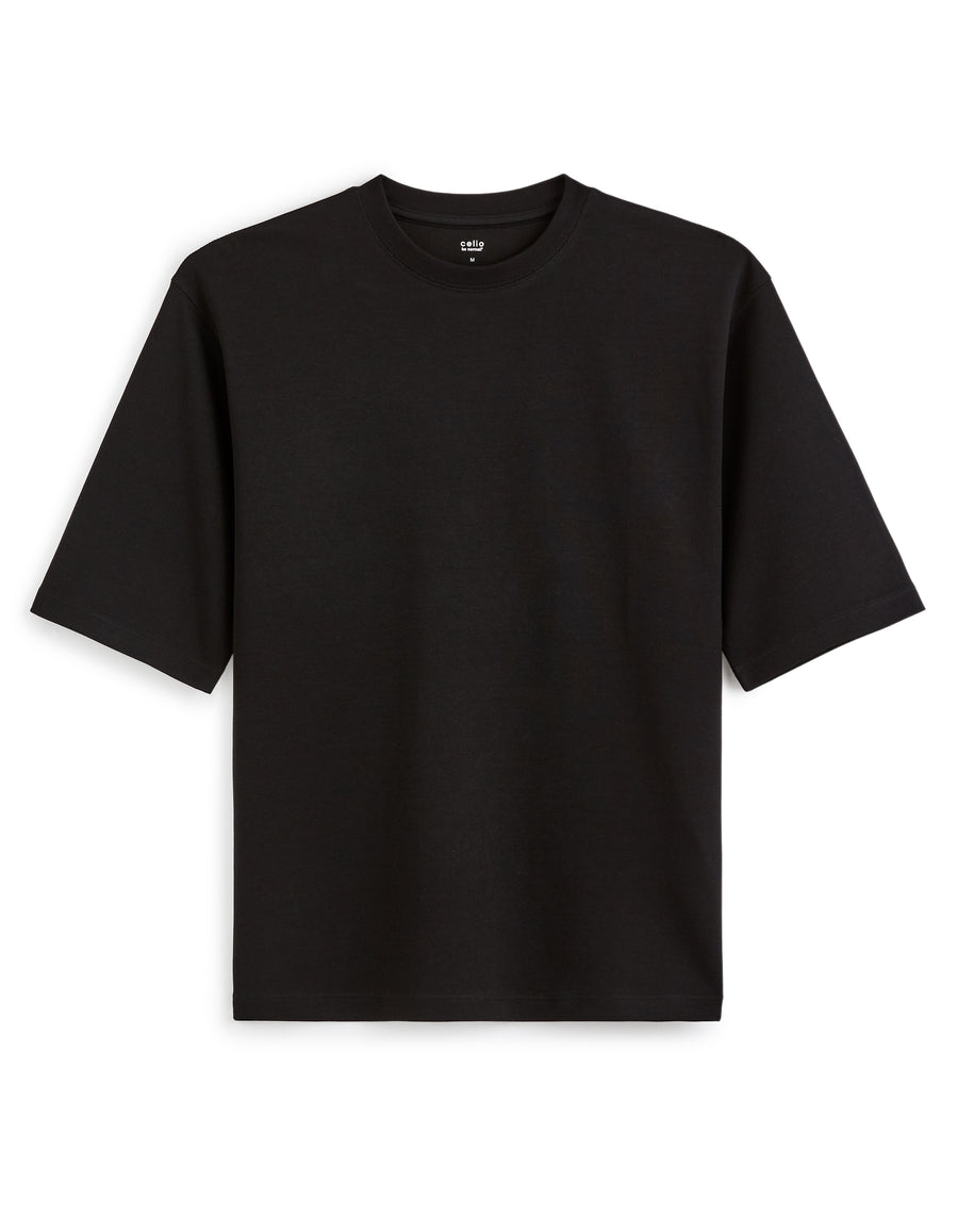 Oversized Fit Cotton Blend Crew Neck T-Shirt - Black