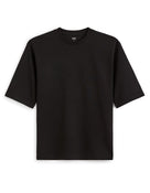 Oversized Fit Cotton Blend Crew Neck T-Shirt - Black